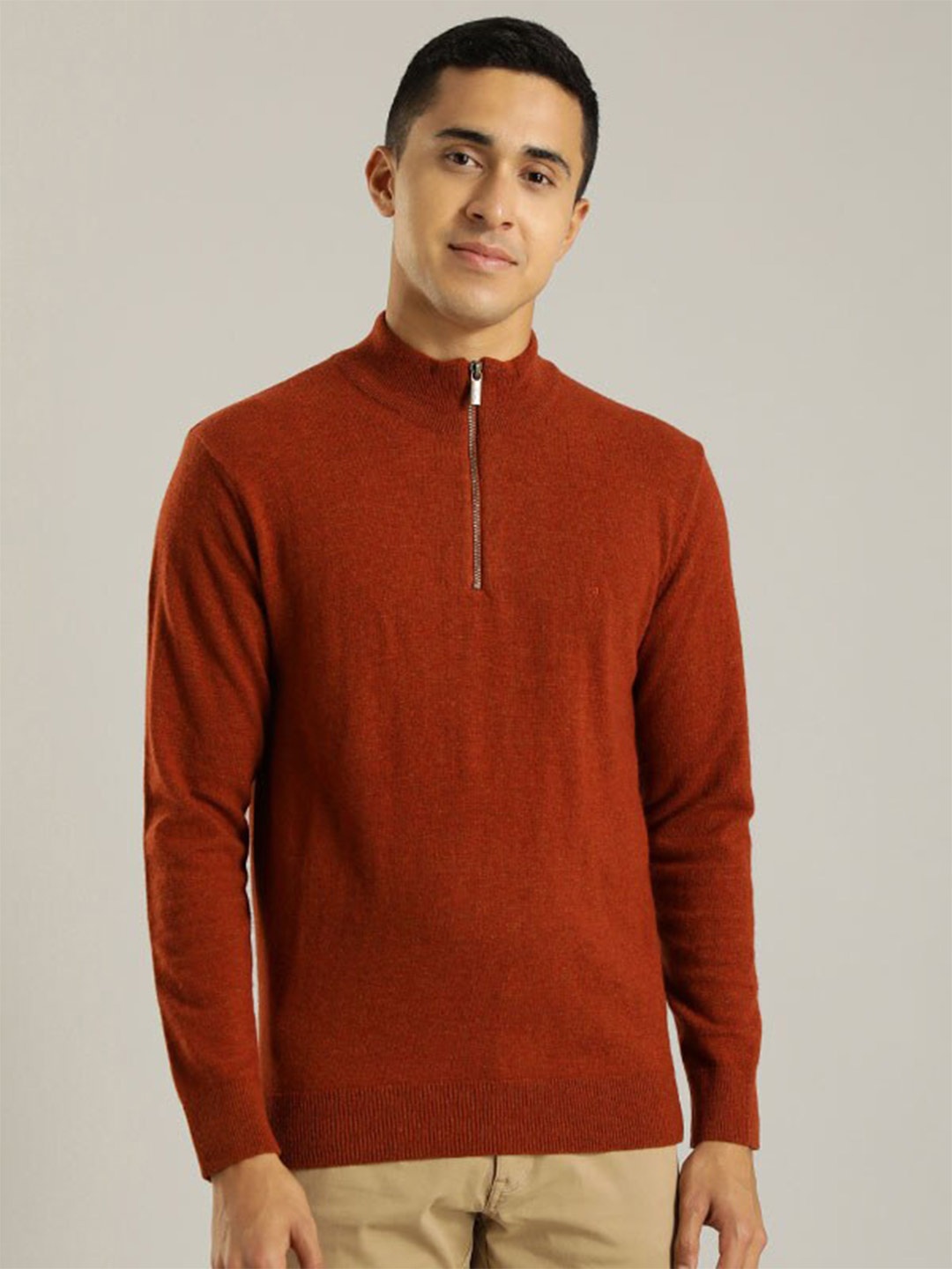 

Indian Terrain Mock Collar Long Sleeves Half Zipper Pullover, Red