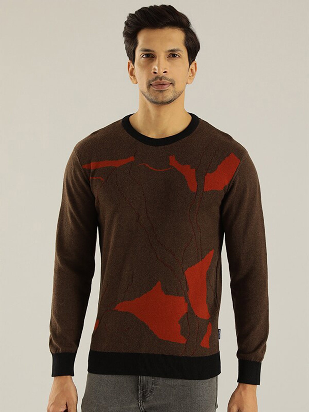 

Indian Terrain Abstract Printed Pure Cotton Pullover, Brown