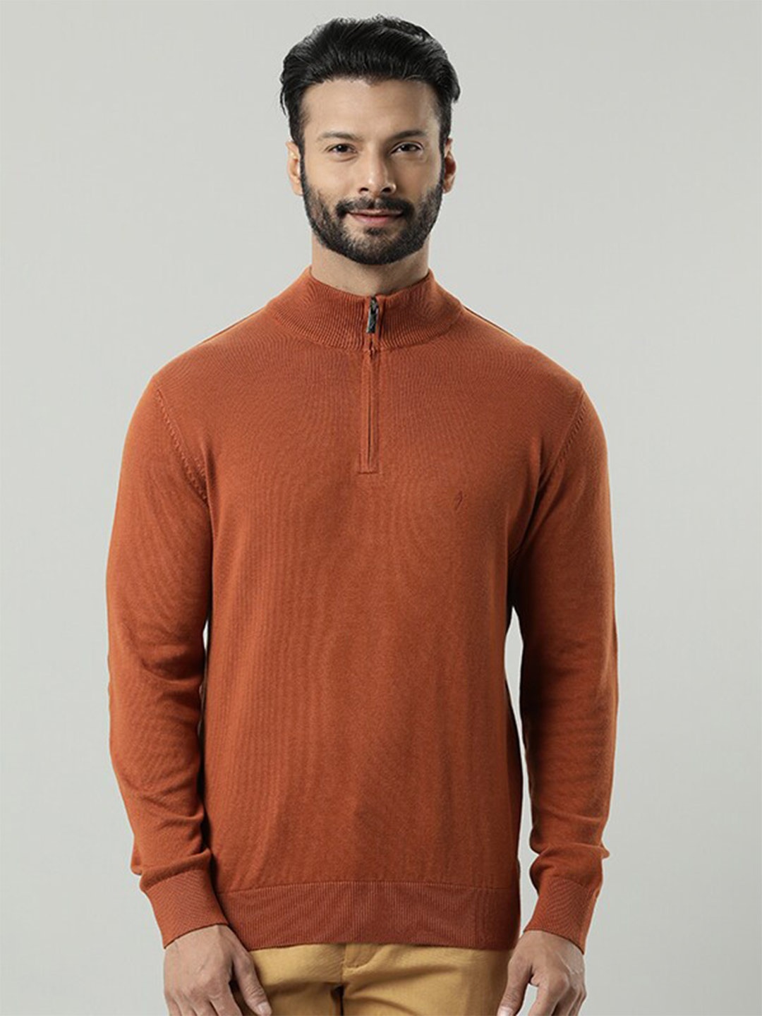 

Indian Terrain Pure Cotton Mock Collar Pullover Sweatshirt, Rust
