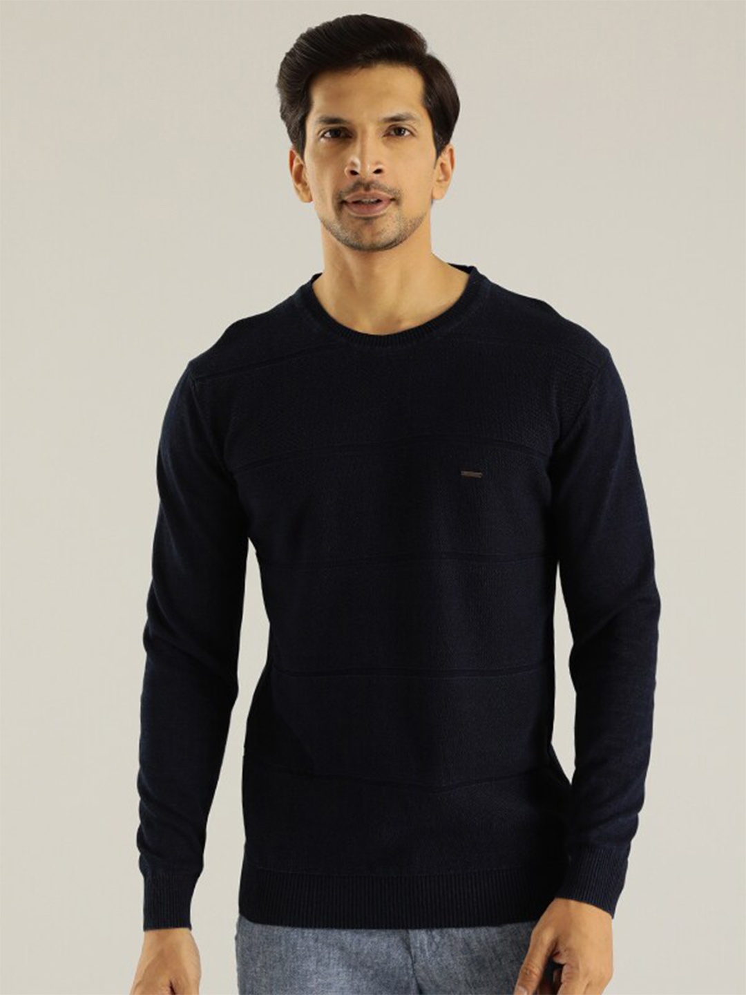 

Indian Terrain Self Design Ribbed Pure Cotton Pullover Sweatshirt, Navy blue
