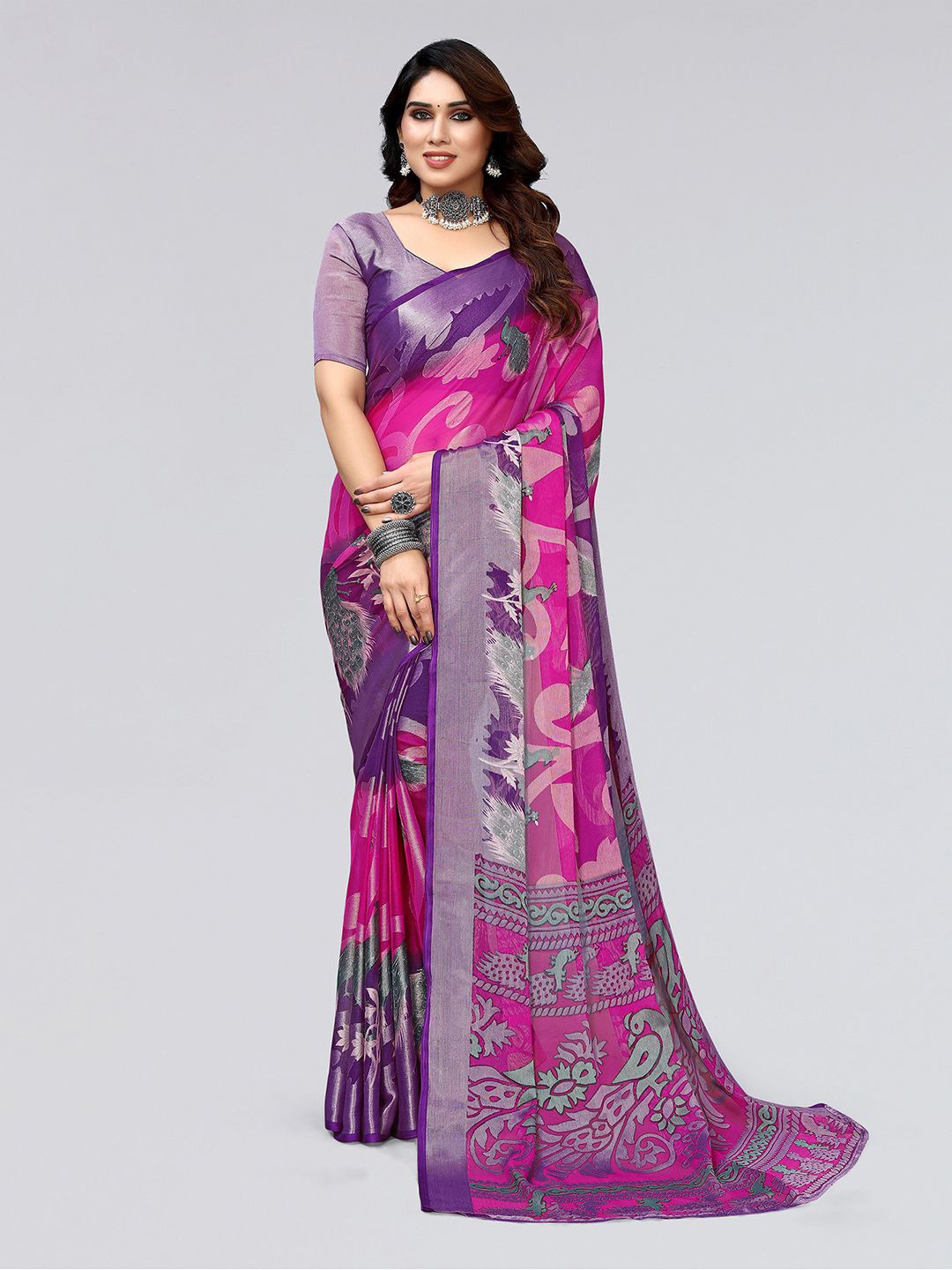 

KALINI Woven Design Brasso Saree, Pink