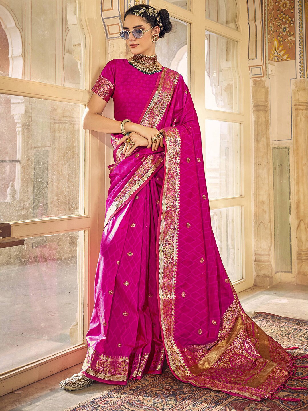 

Satrani Woven Design Zari Art Silk Saree, Pink