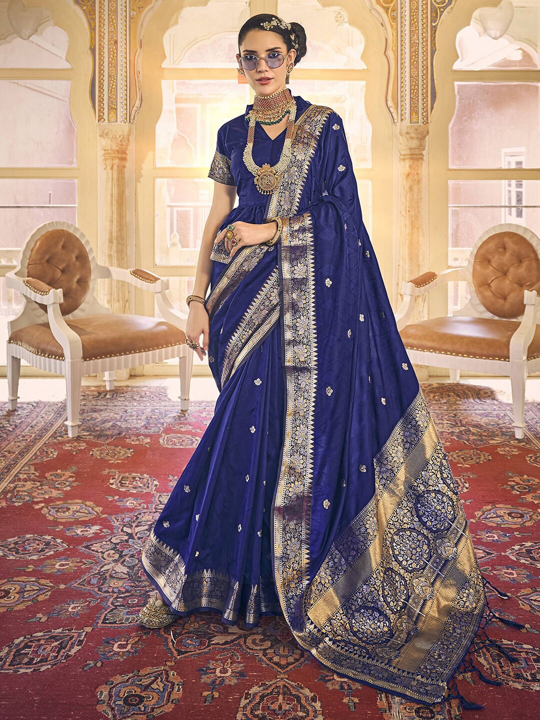 

Satrani Woven Design Zari Art Silk Saree, Blue