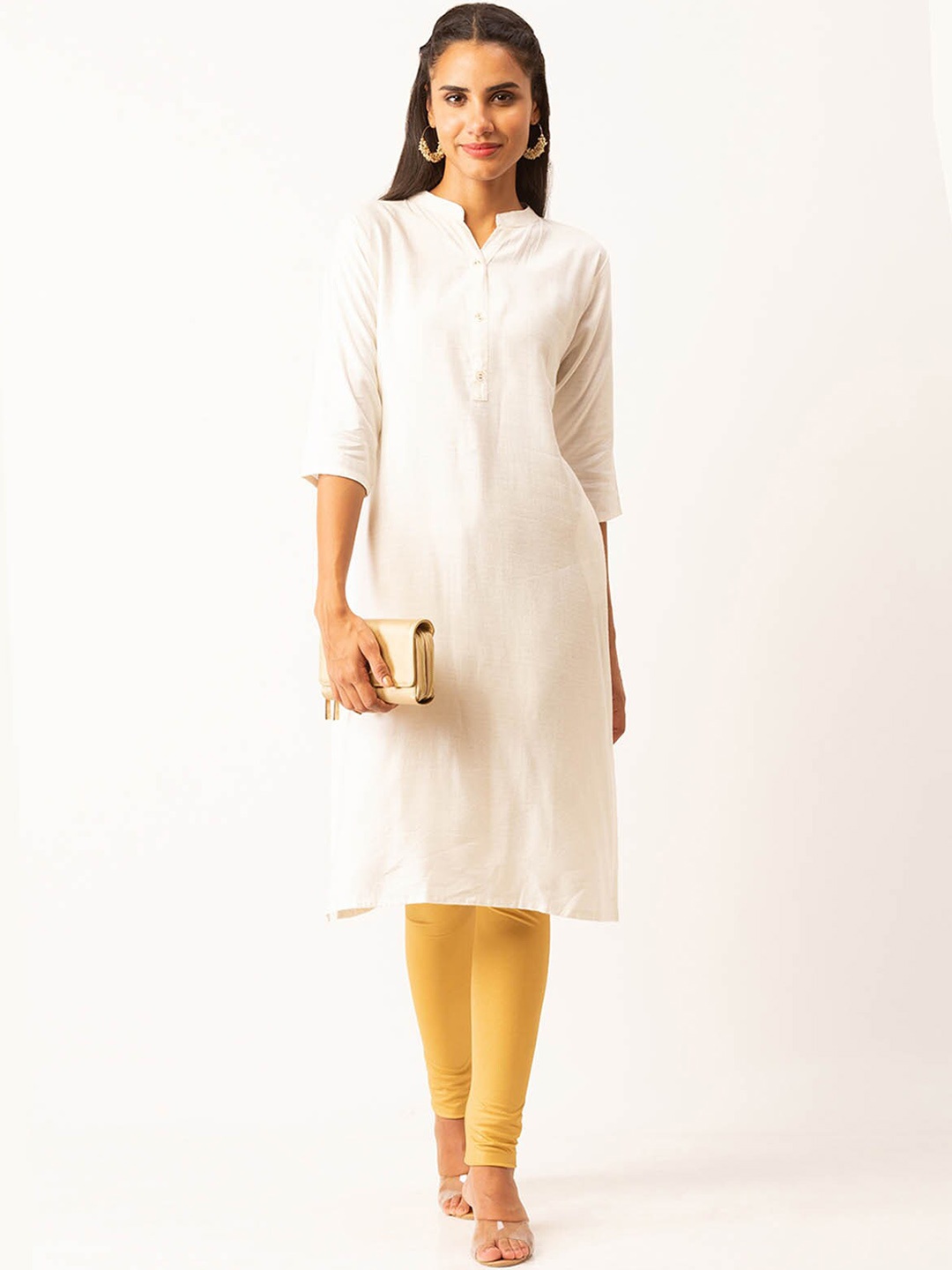 

ODETTE Mandarin Collar Straight Kurta, Off white