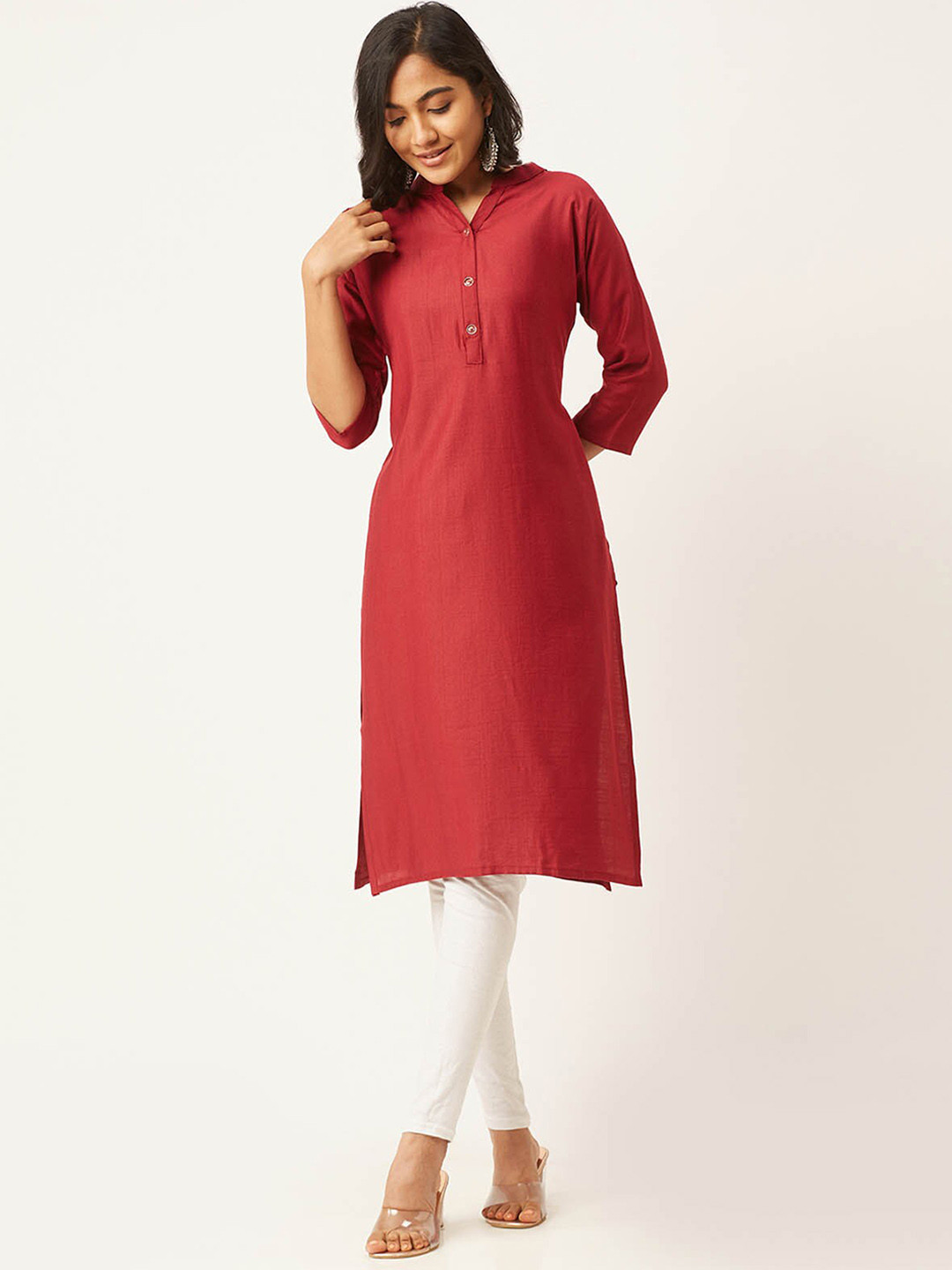 

ODETTE Mandarin Collar Straight Kurta, Maroon