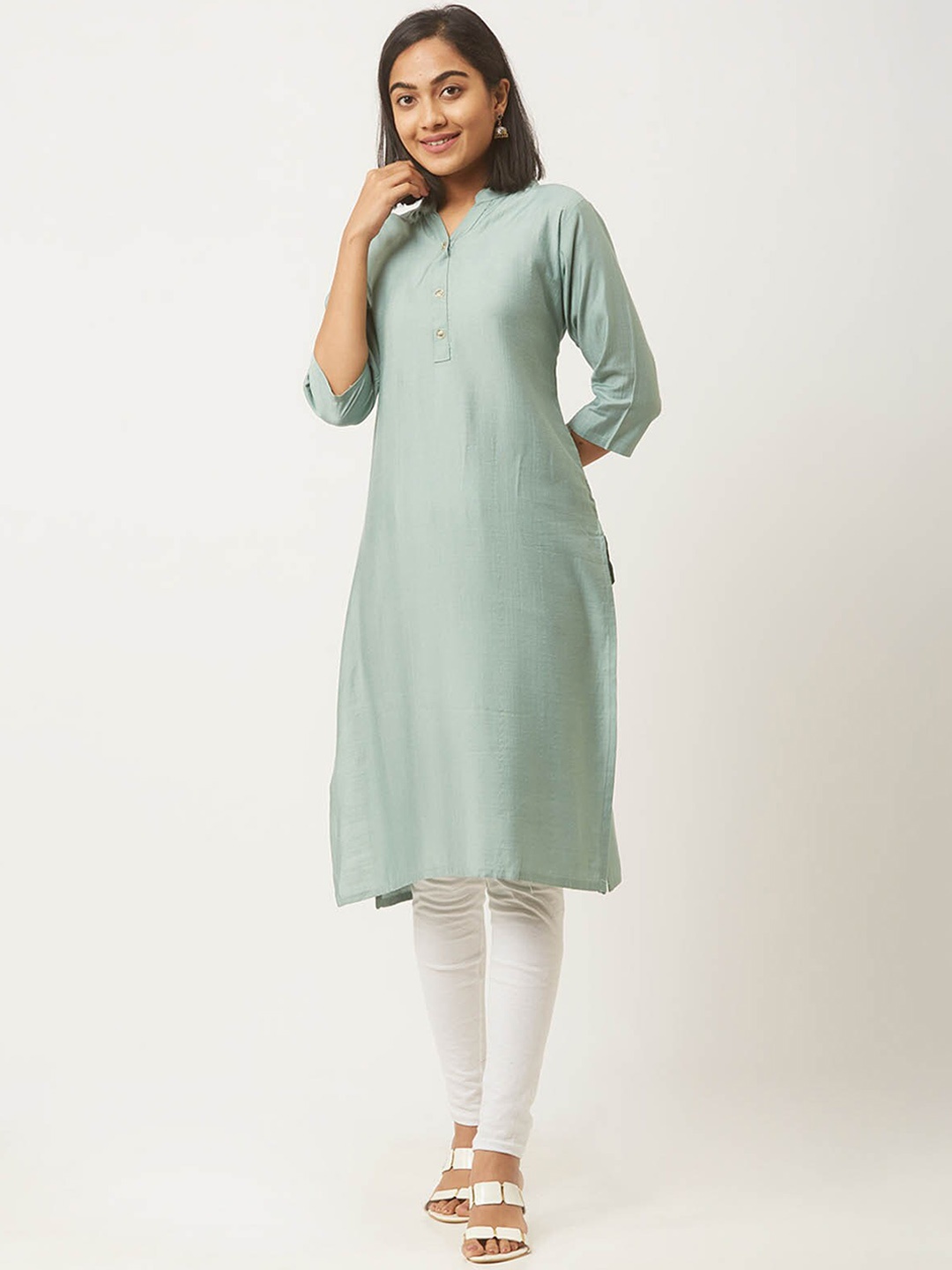 

ODETTE Mandarin Collar Kurta, Blue
