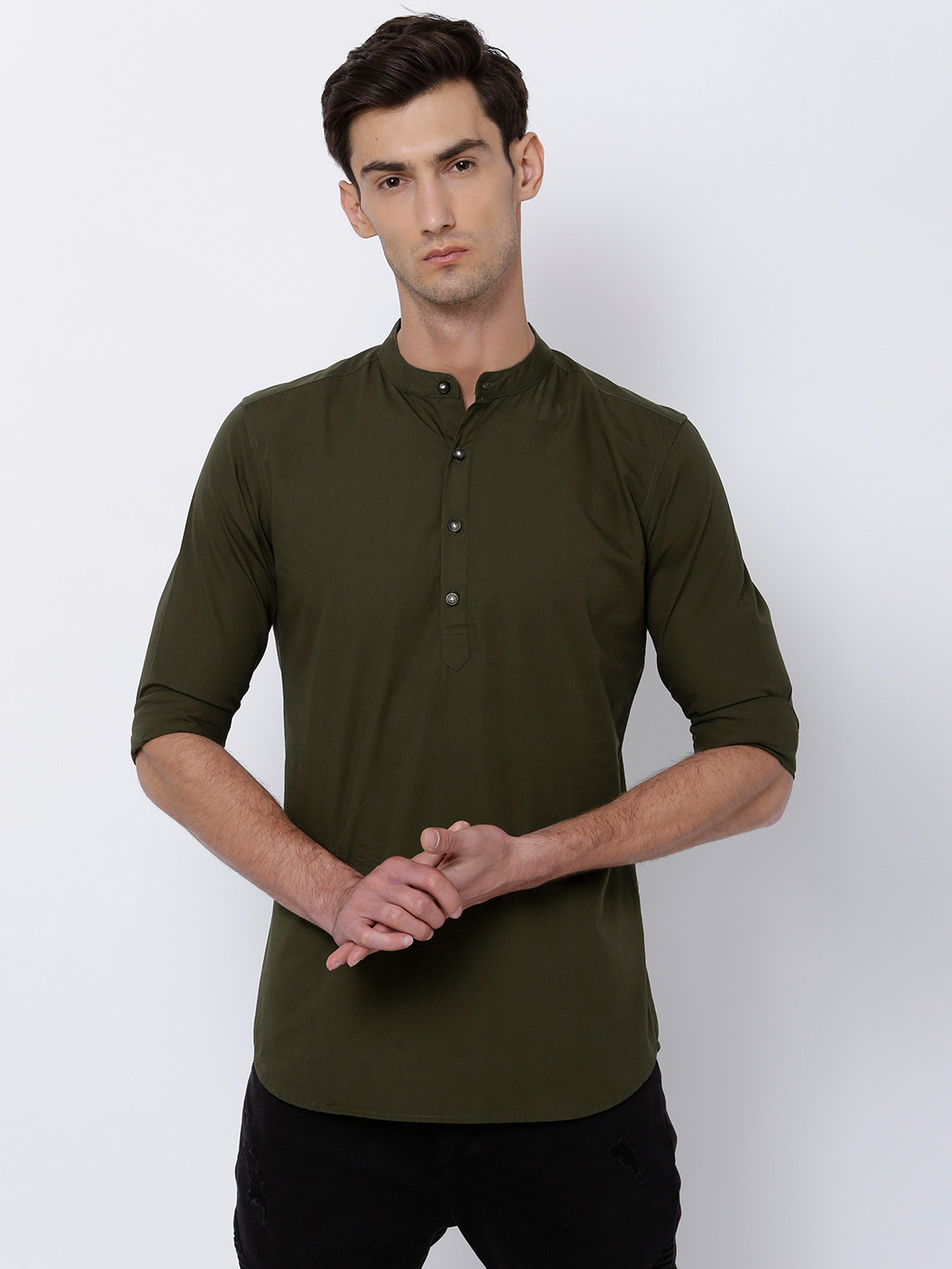 

HIGHLANDER Men Olive Green Slim Fit Solid Casual Shirt