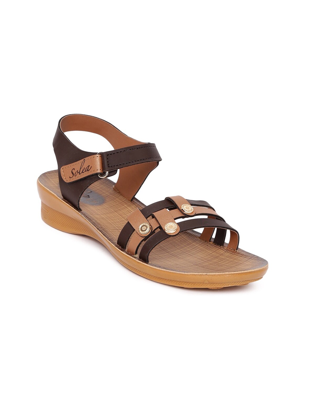 

Paragon Open Toe Flats With Backstrap, Brown
