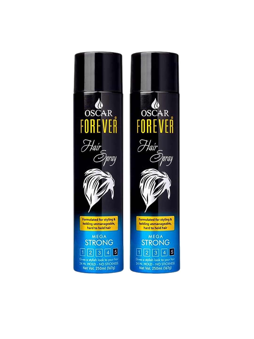 

OSCAR Set Of 2 Forever Mega Strong Hair Spray For Hair Styling - 250 ml Each, Black