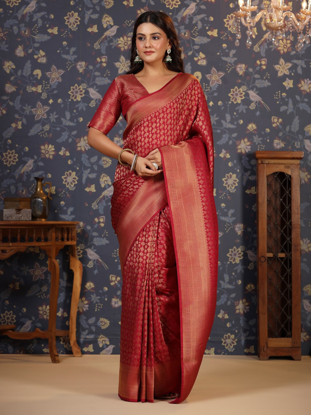 

House of Pataudi Woven-Designed Saree With Blouse Piece, Pink