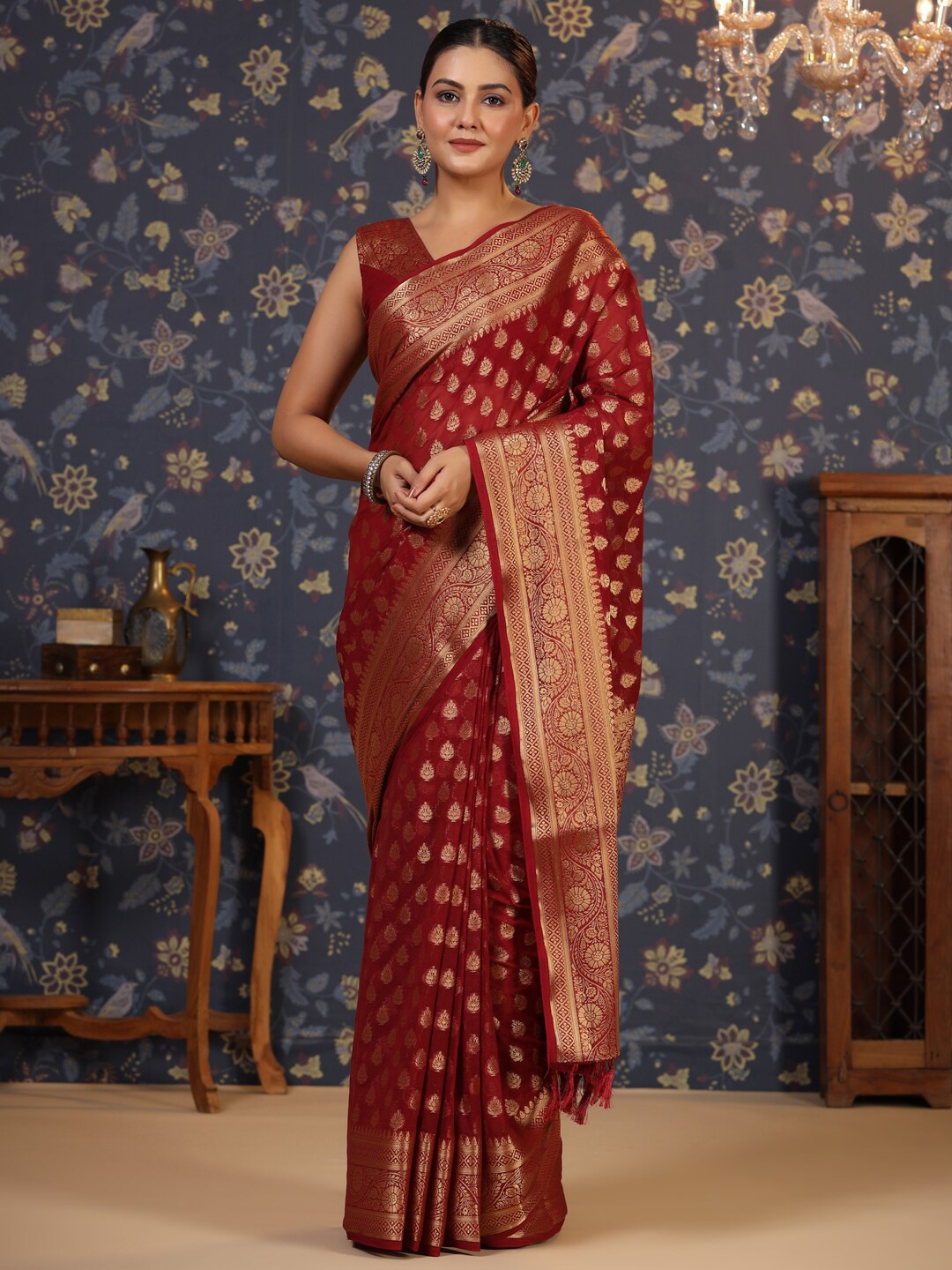 

House of Pataudi Ethnic Woven Design Saree, Maroon