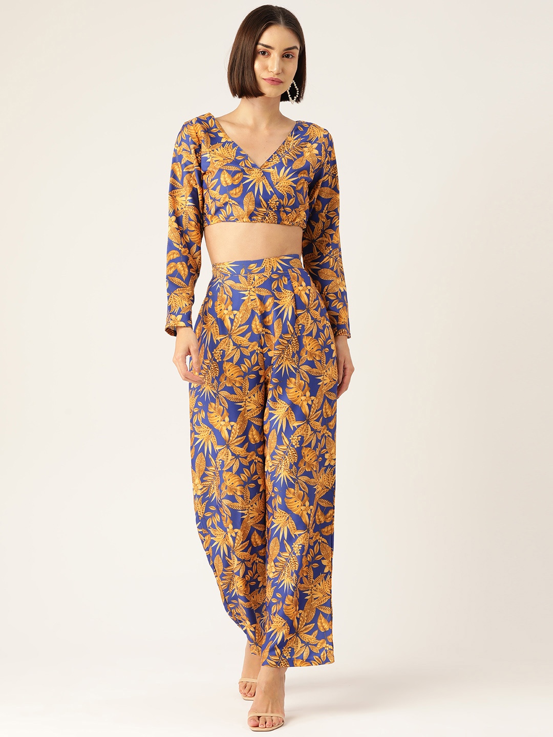 

Sleek Italia Printed Crop Top with Trousers, Blue