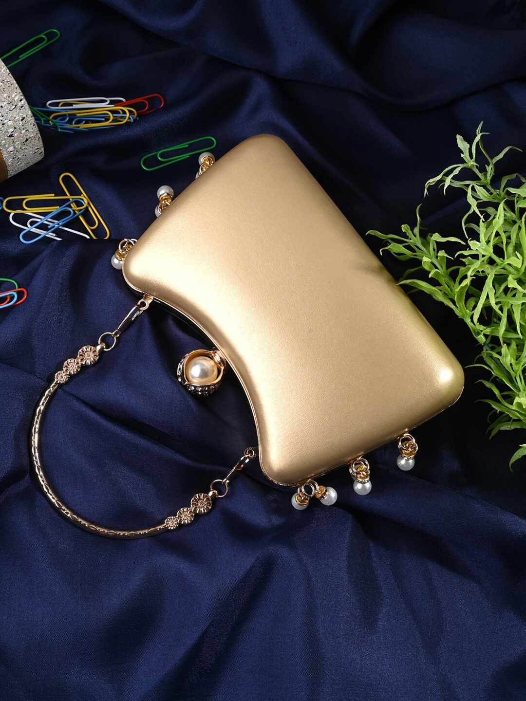 

Toobacraft Embellished Box Clutch, Gold
