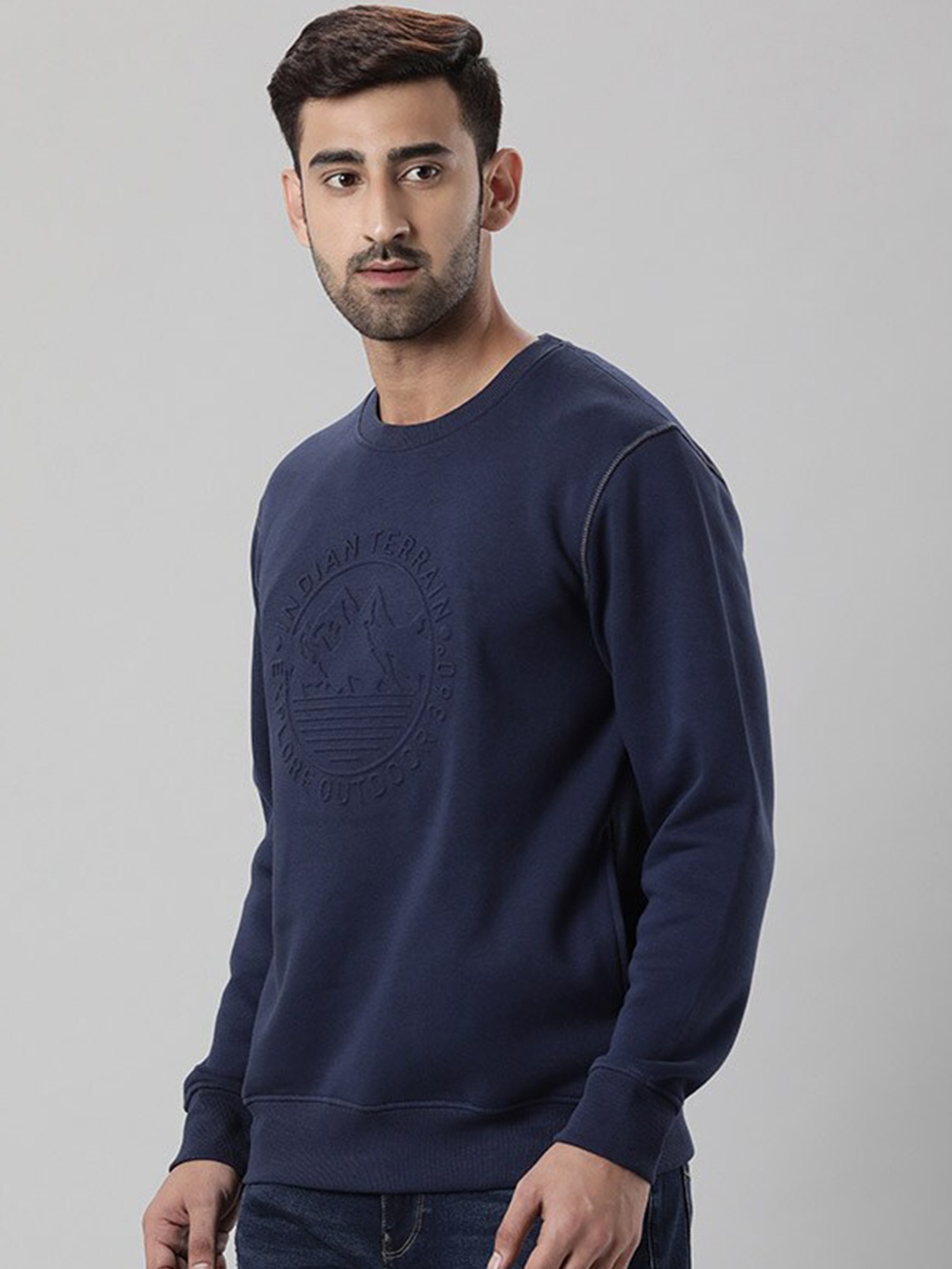

Indian Terrain Round Neck Typography Printed Pullover, Navy blue