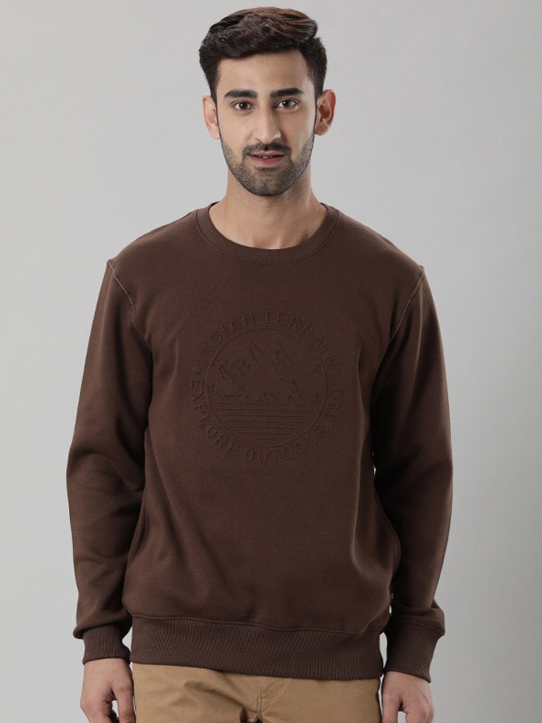 

Indian Terrain Brand Logo Printed Pullover, Brown