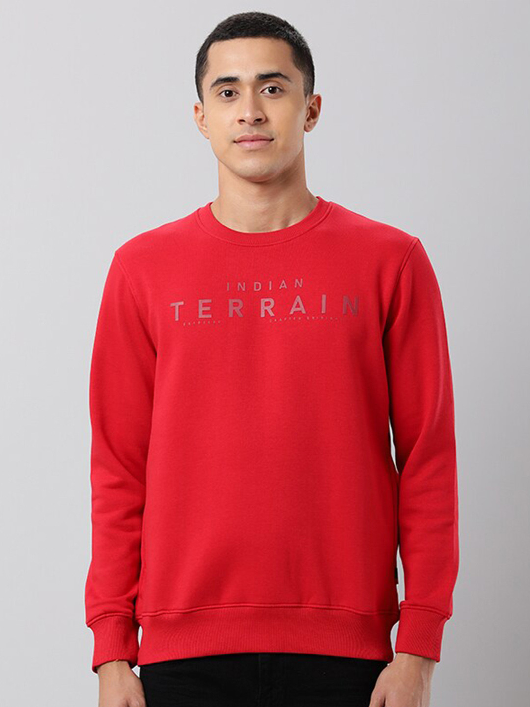 

Indian Terrain Round Neck Typography Printed Pullover, Red