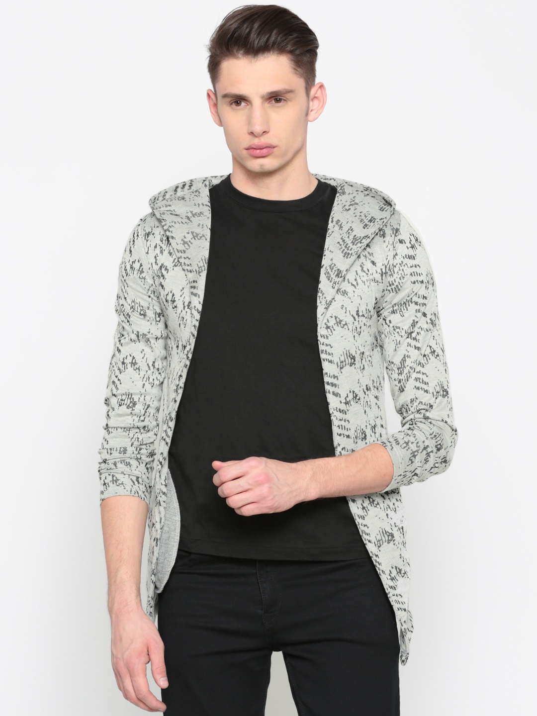 

The Indian Garage Co Grey Self Design Open Front Shrug