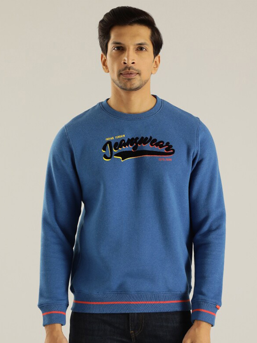 

Indian Terrain Typography Printed Pullover, Blue