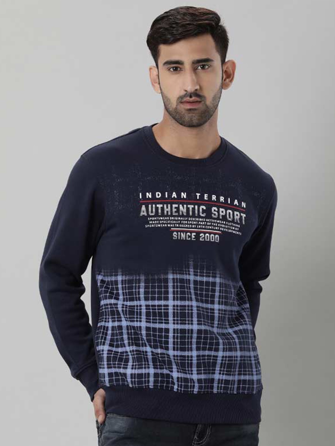 

Indian Terrain Typography Printed Sweatshirt, Navy blue