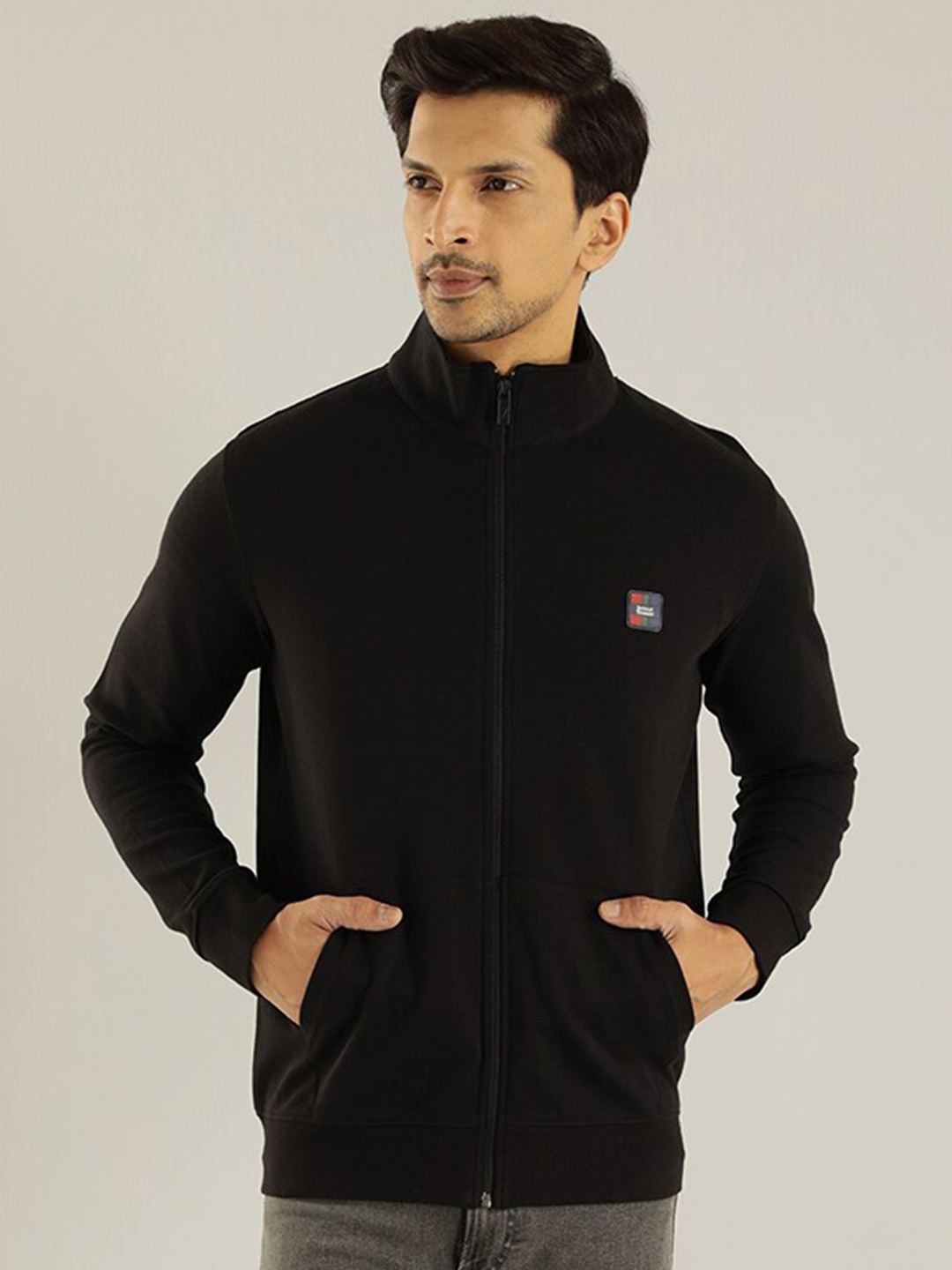

Indian Terrain Mock Collar Long Sleeves Front Open Sweatshirt, Black