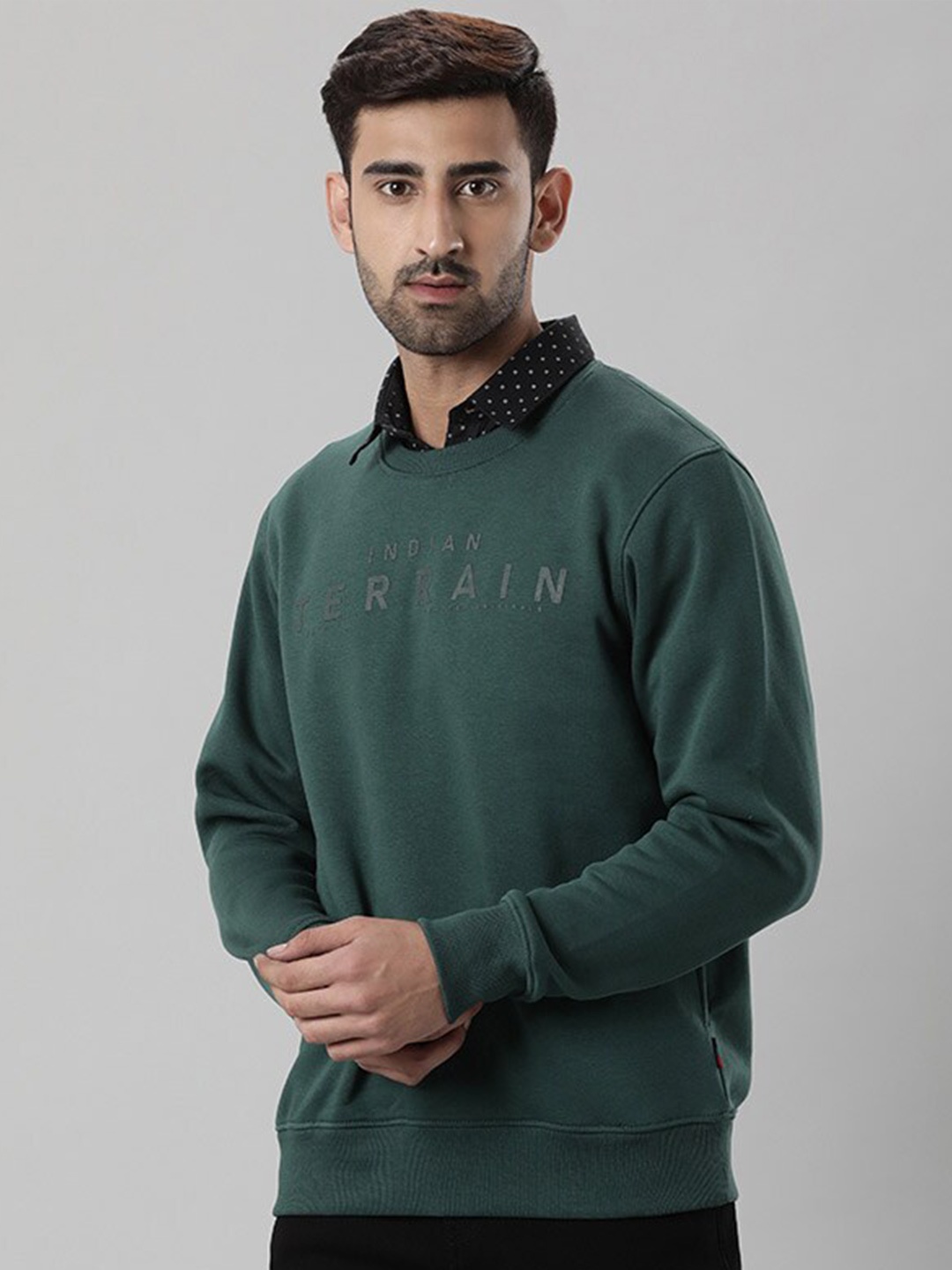 

Indian Terrain Round Neck Typography Printed Pullover, Green