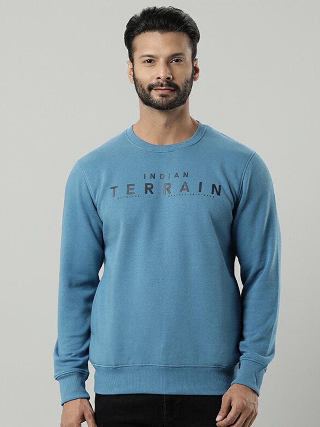 

Indian Terrain Round Neck Typography Printed Pullover, Blue
