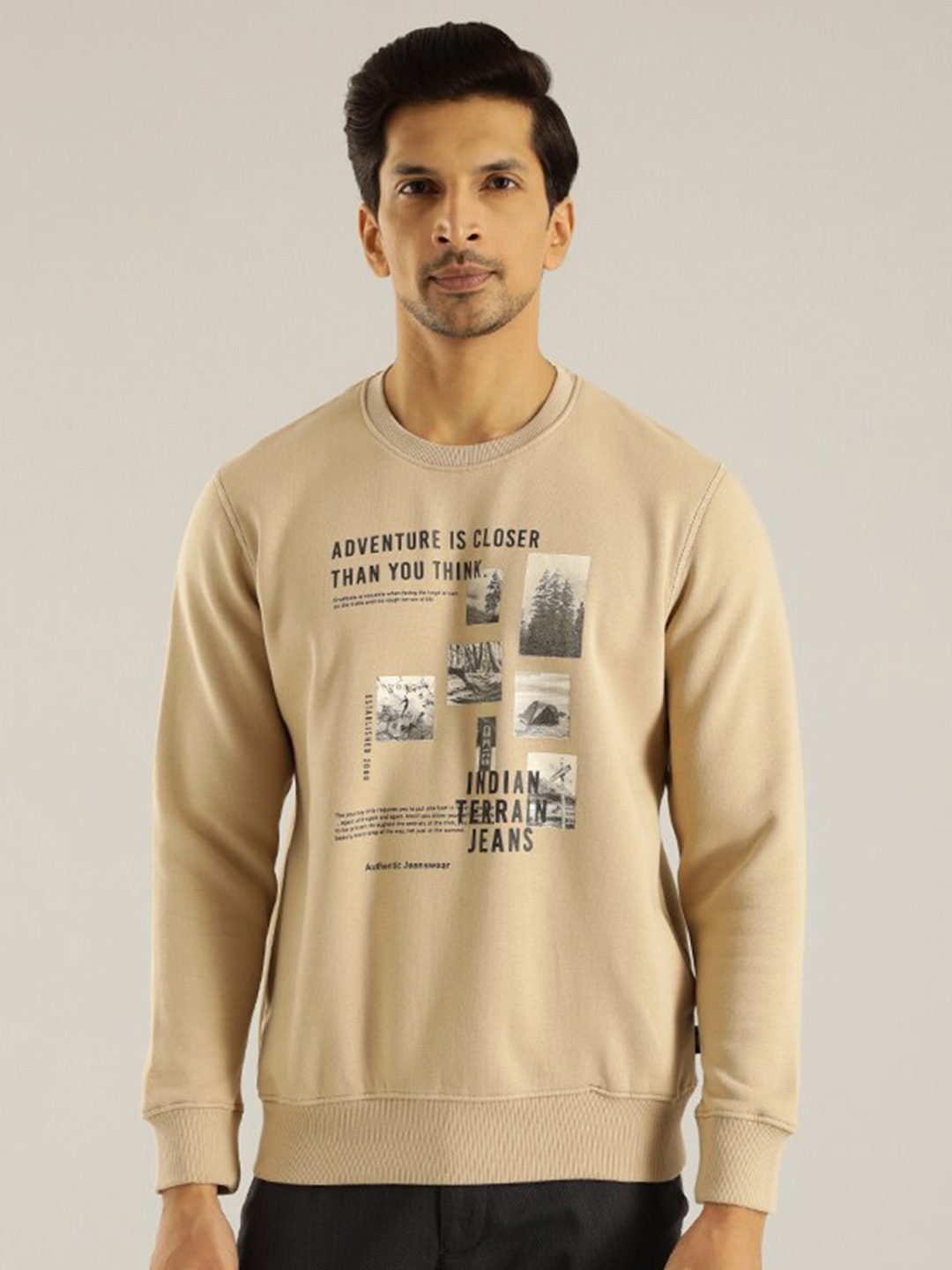 

Indian Terrain Graphic Printed Pullover, Beige