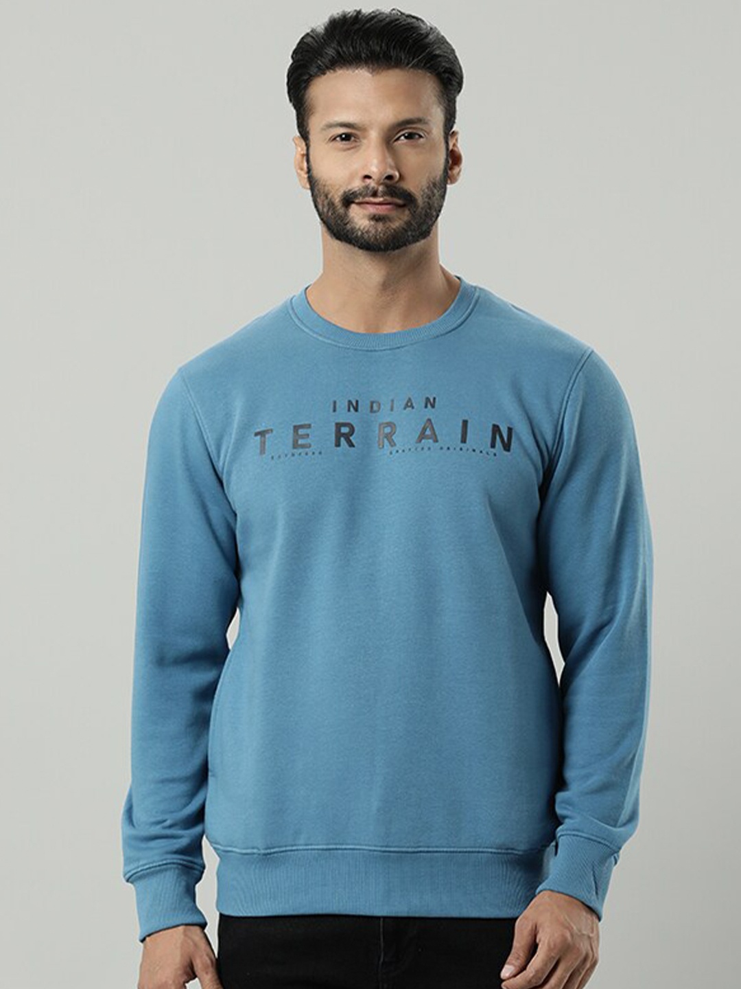 

Indian Terrain Round Neck Typography Printed Cotton Sweatshirt, Blue