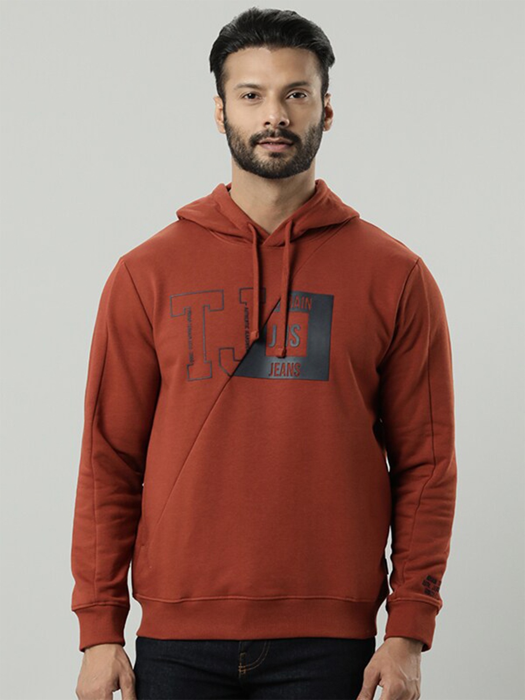 

Indian Terrain Typography Printed Hooded Cotton Pullover Sweatshirt, Brown