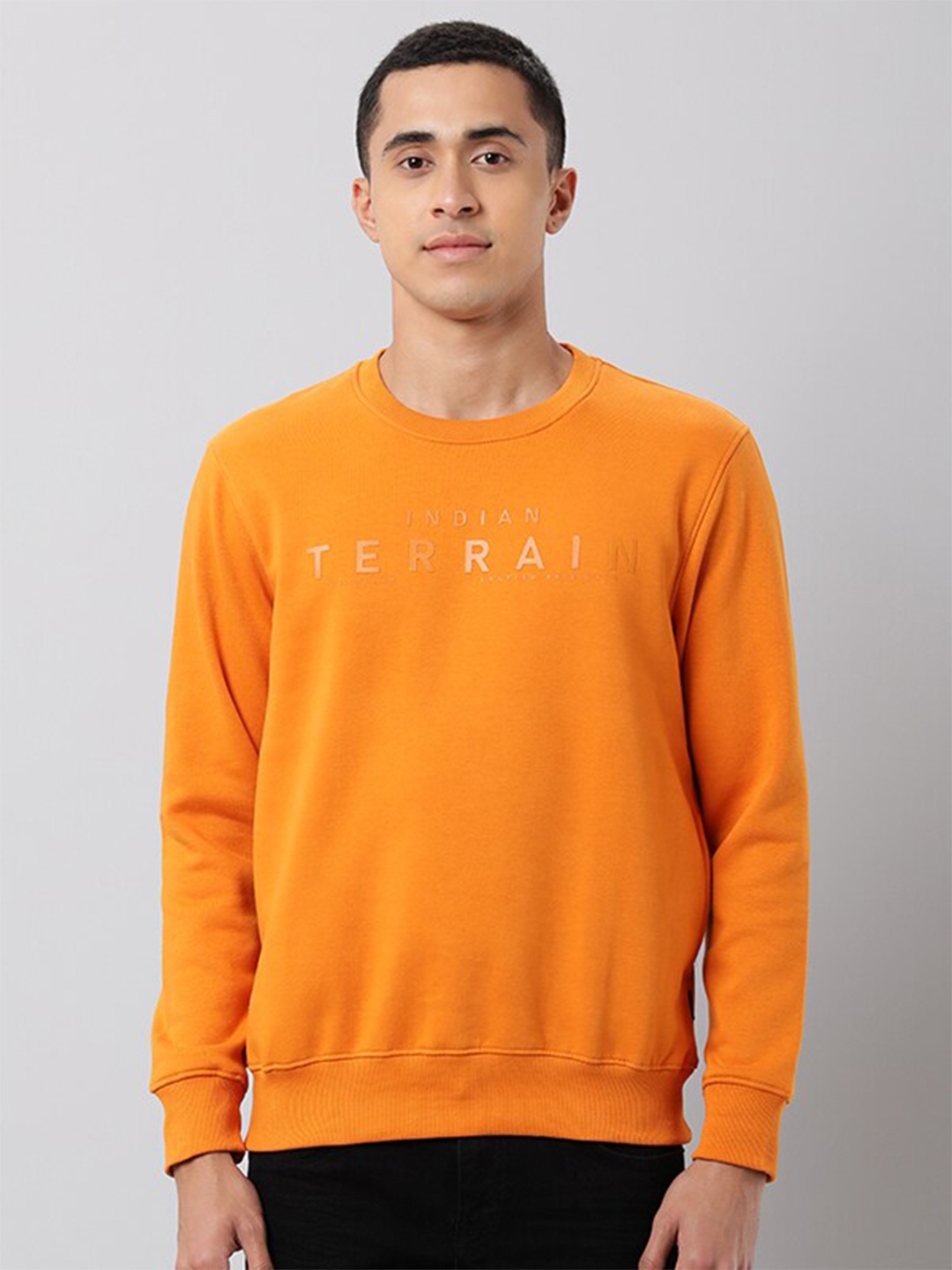 

Indian Terrain Typography Printed Pullover Sweatshirt, Orange