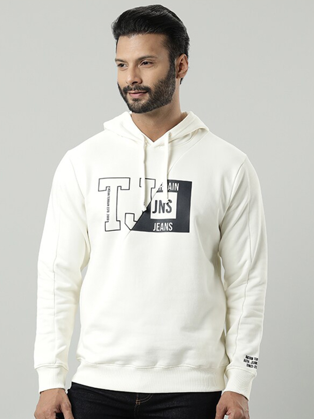 

Indian Terrain Typography Printed Hooded Pullover Sweatshirt, White