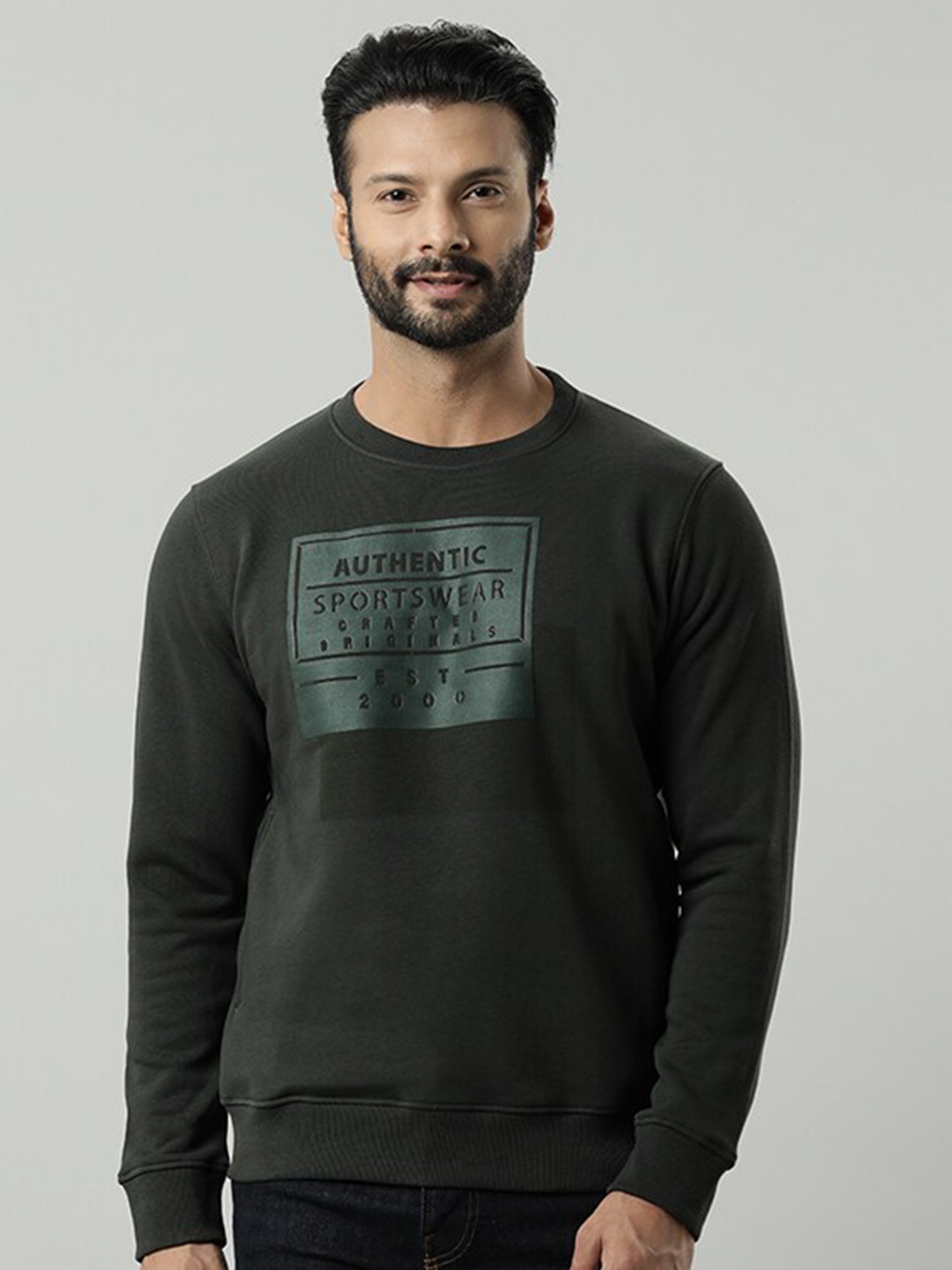 

Indian Terrain Typography Printed Pullover Sweatshirt, Olive