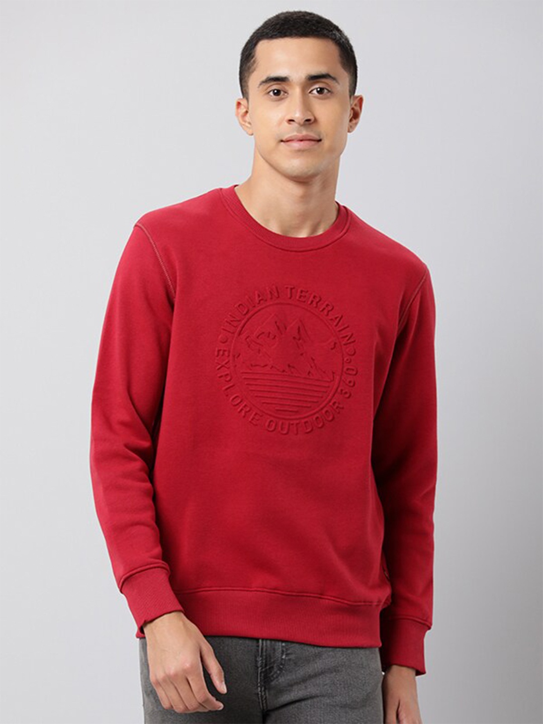 

Indian Terrain Typography Printed Pullover Sweatshirt, Red