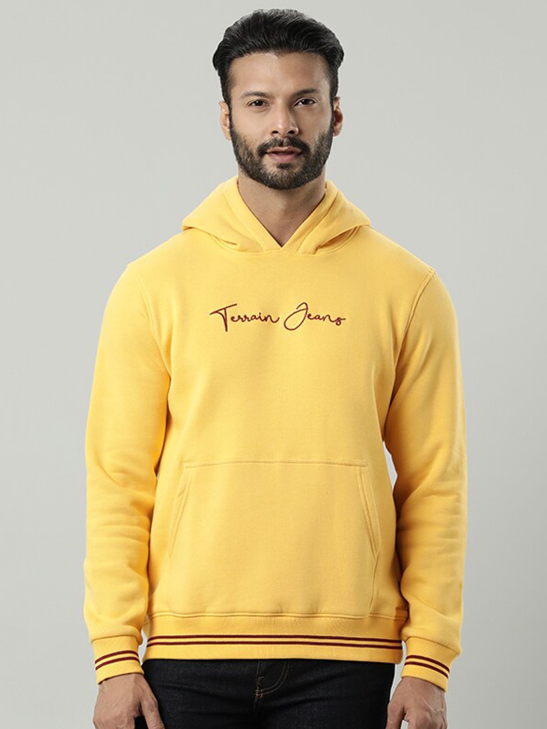 

Indian Terrain Typography Printed Hooded Pullover Sweatshirt, Yellow