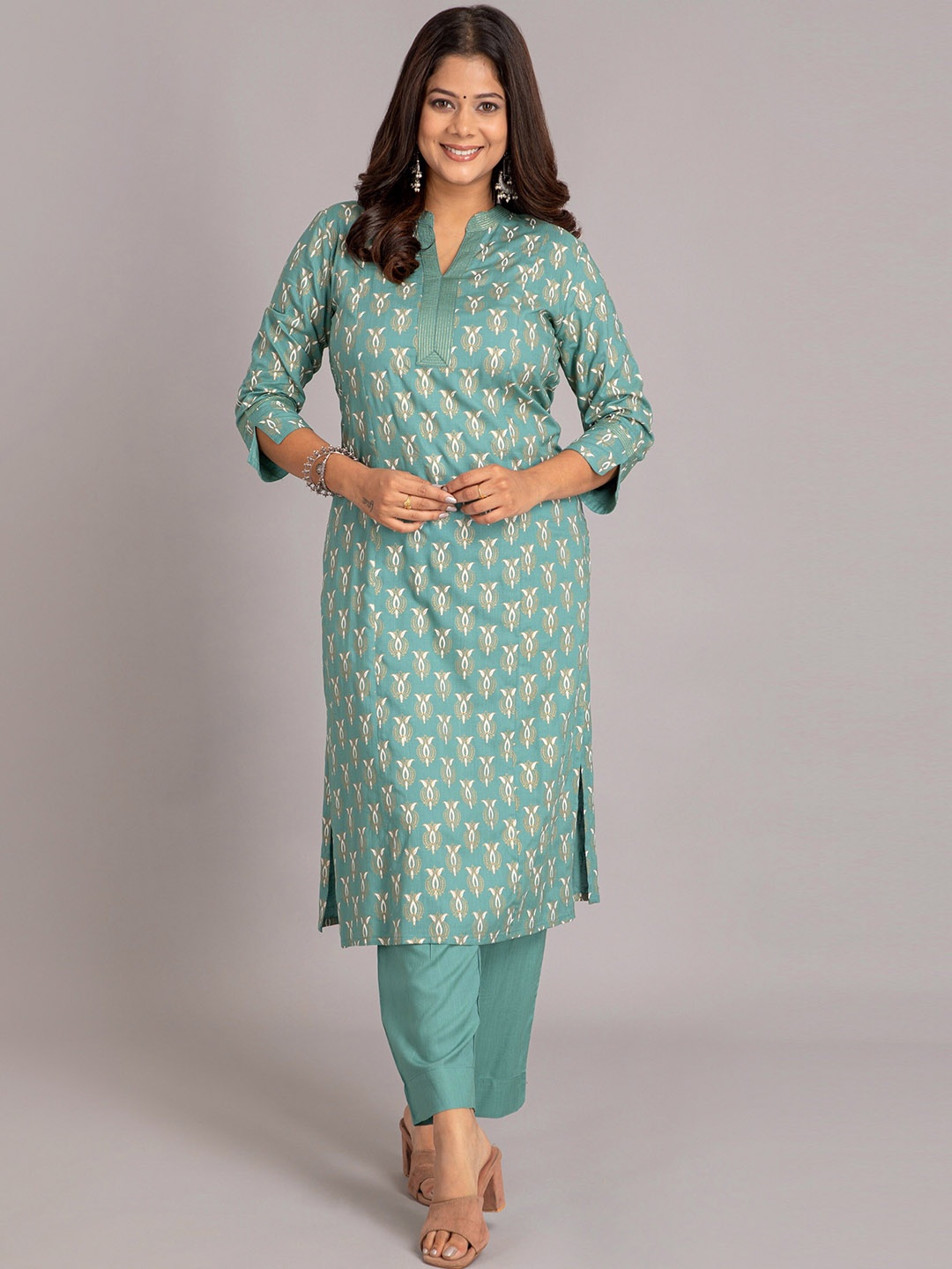 

SUTI Ethnic Motifs Printed Regular Kurta with Trousers, Blue