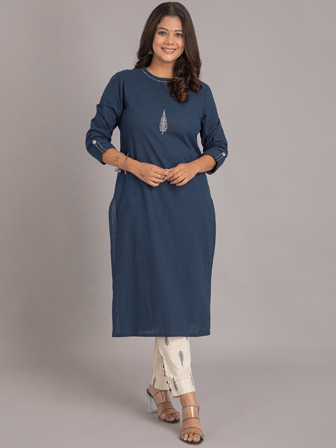 

SUTI Pure Cotton Straight Kurta With Trousers, Navy blue