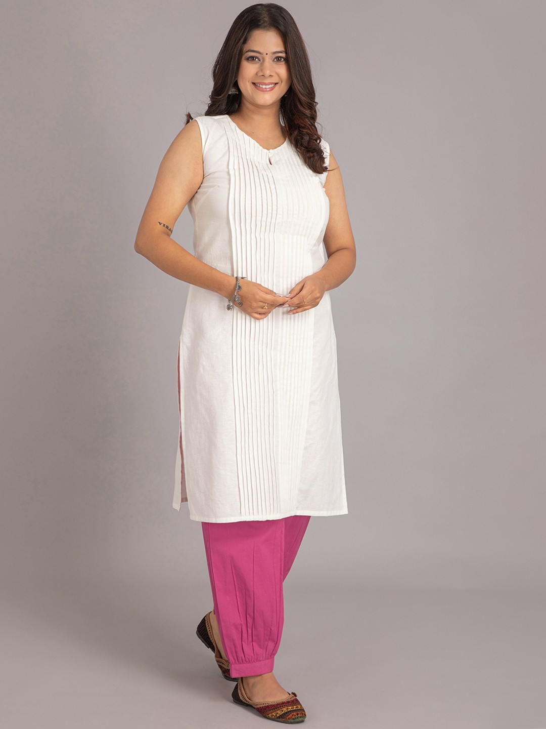 

SUTI Pure Cotton Straight Kurta With Salwar, White