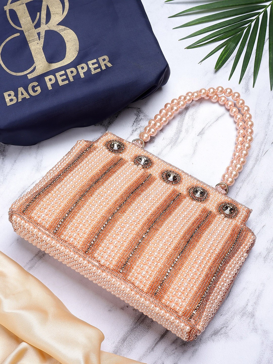 

Bag Pepper Embellished PU Structured Handheld Bag, Rose gold