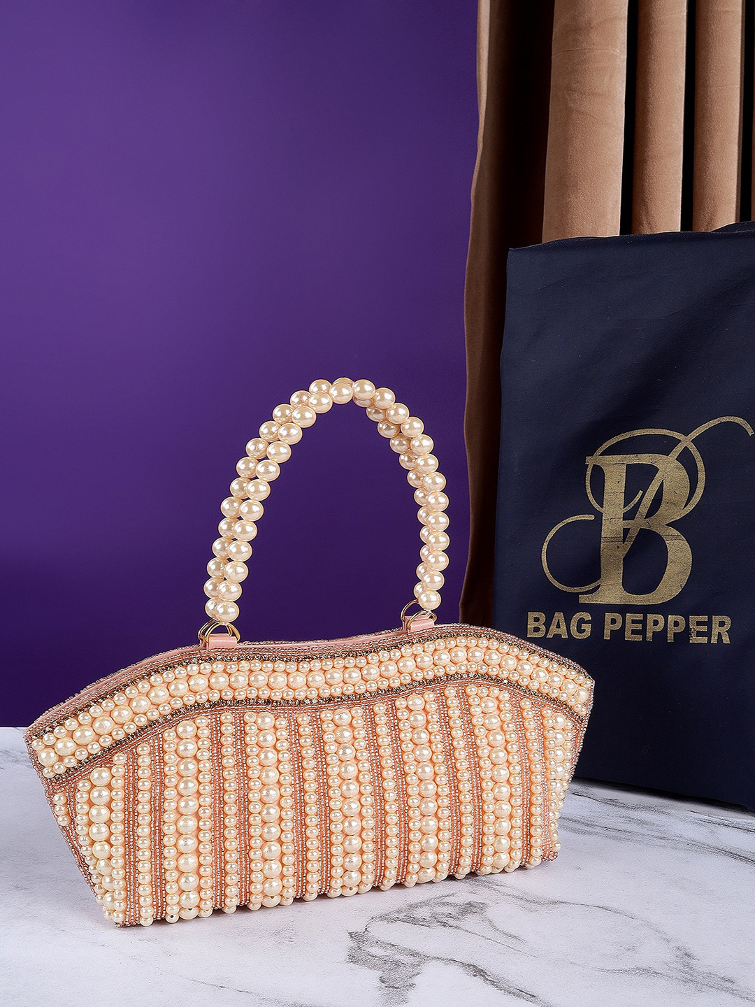 

Bag Pepper Embellished PU Structured Handheld Bag, Rose gold