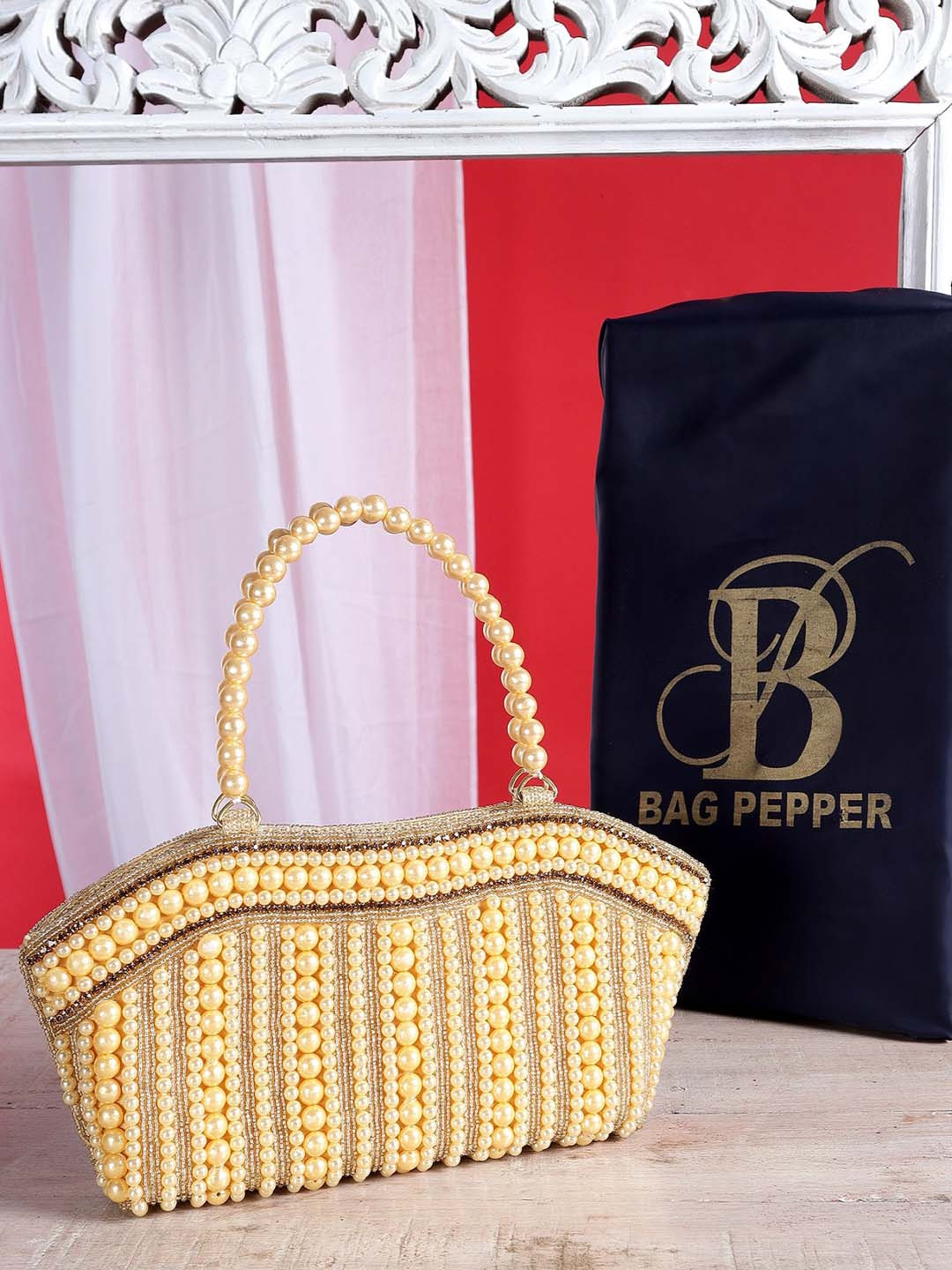 

Bag Pepper Embellished PU Structured Handheld Bag, Gold