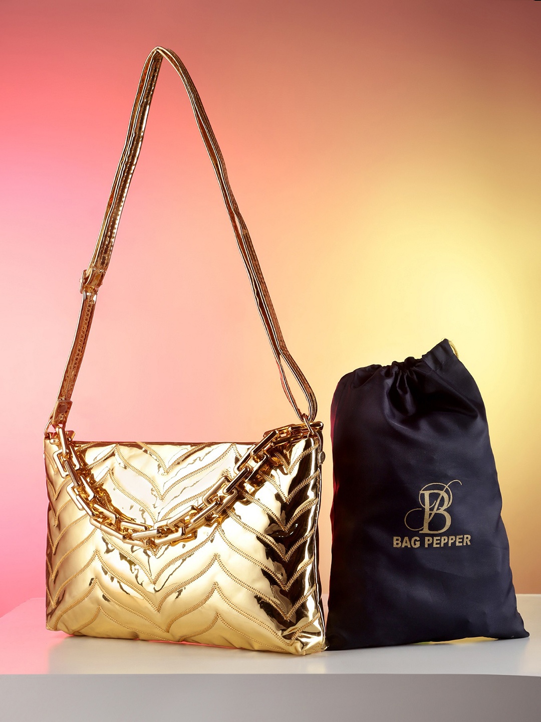 

Bag Pepper Textured PU Structured Shoulder Bag, Gold