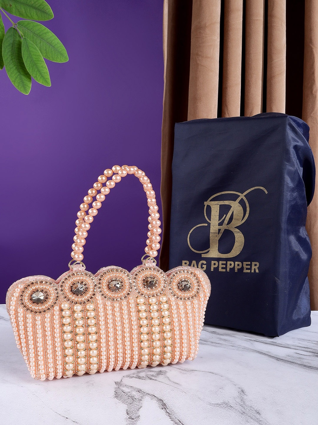 

Bag Pepper Embellished Pearls Structured Handheld Bag, Rose gold