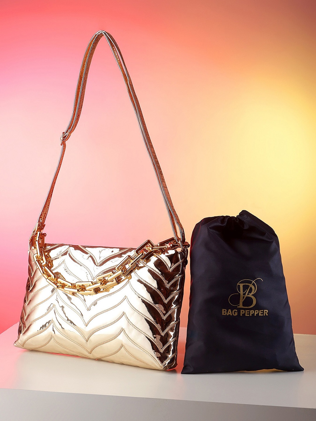

Bag Pepper Structured Shoulder Bag With Quilted, Rose gold