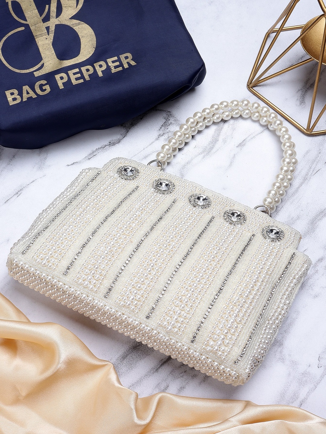 

Bag Pepper Pearls Embellished Structured Handheld Bag, White