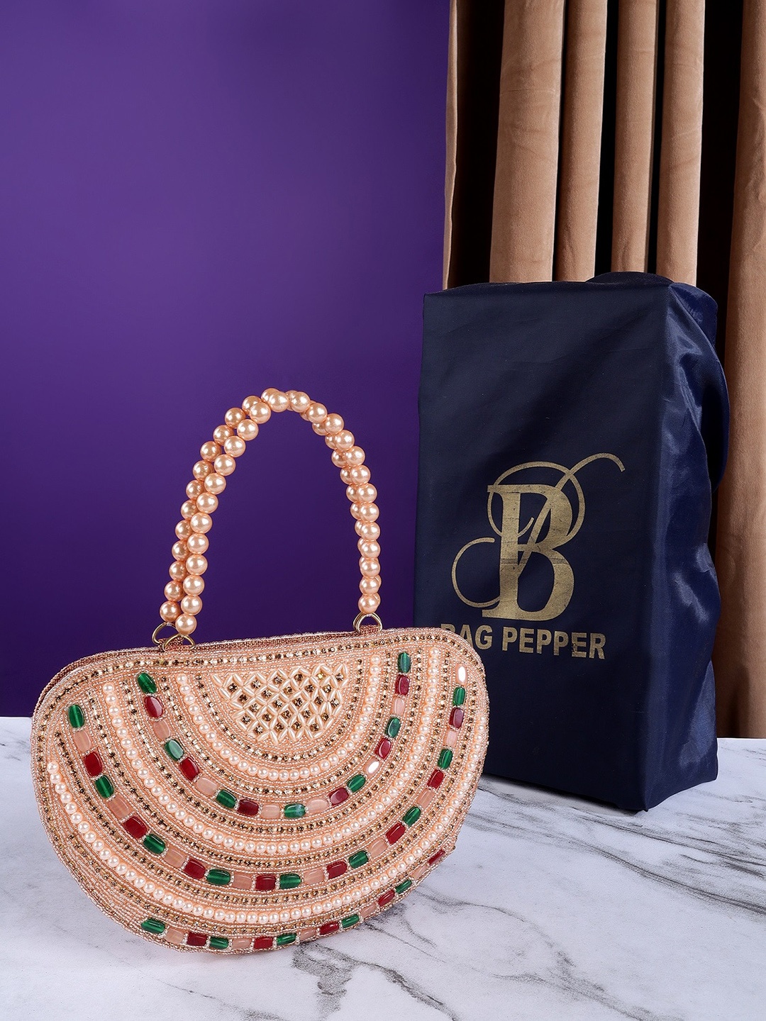 

Bag Pepper Embellished Structured Handheld Bag, Rose gold