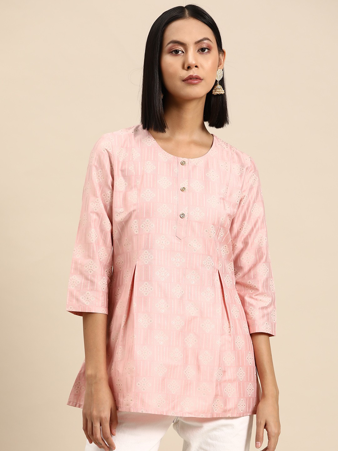 

all about you Foil Printed Short Kurti, Pink
