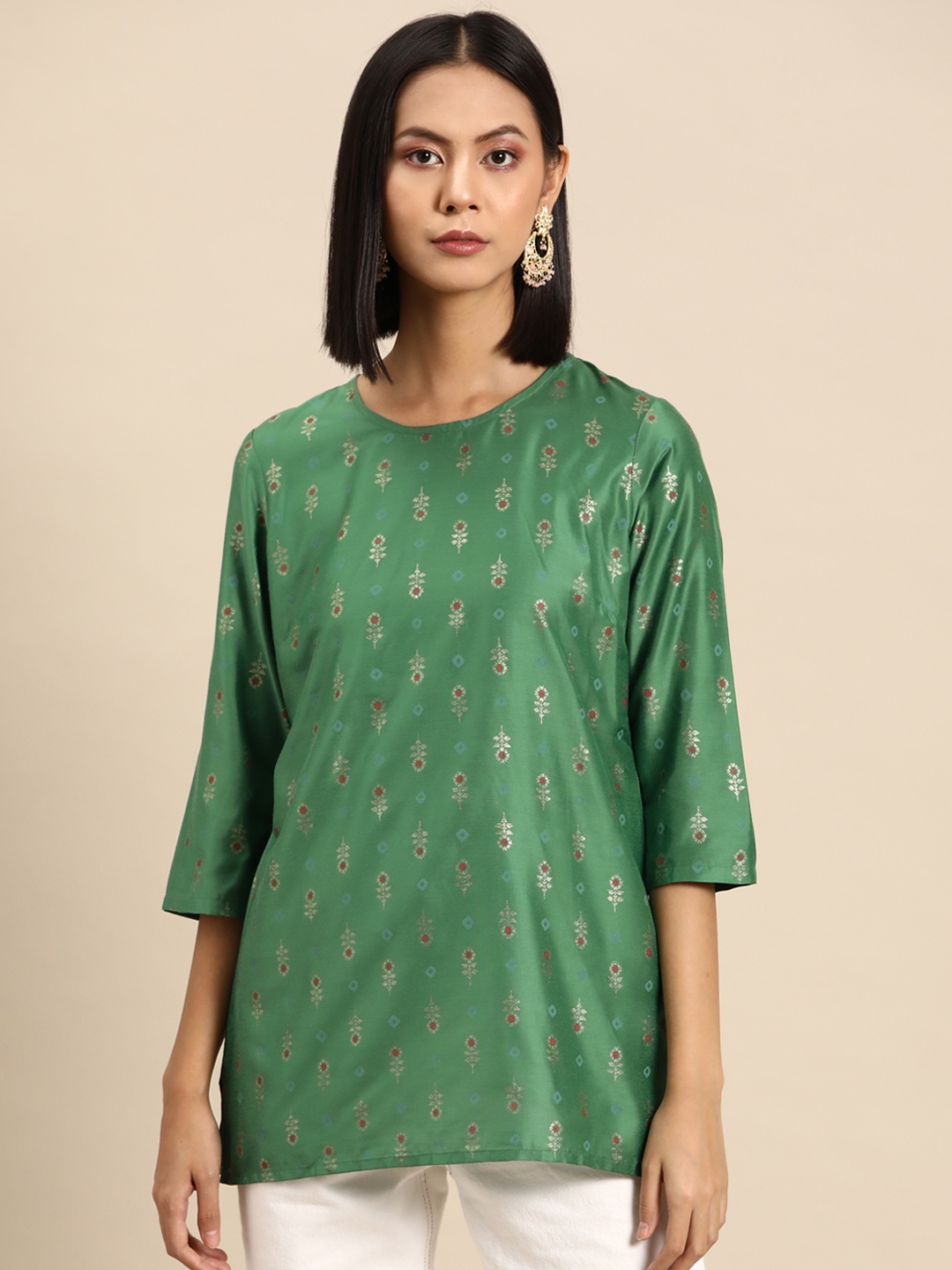 

all about you Floral Foil Printed Short Kurti, Green