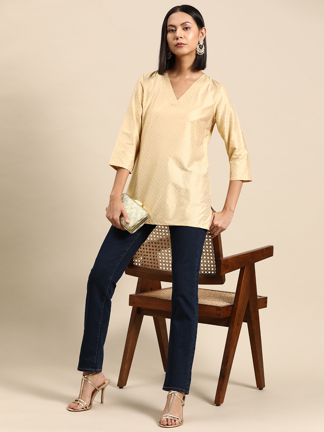 

all about you Printed Short Kurti, Beige