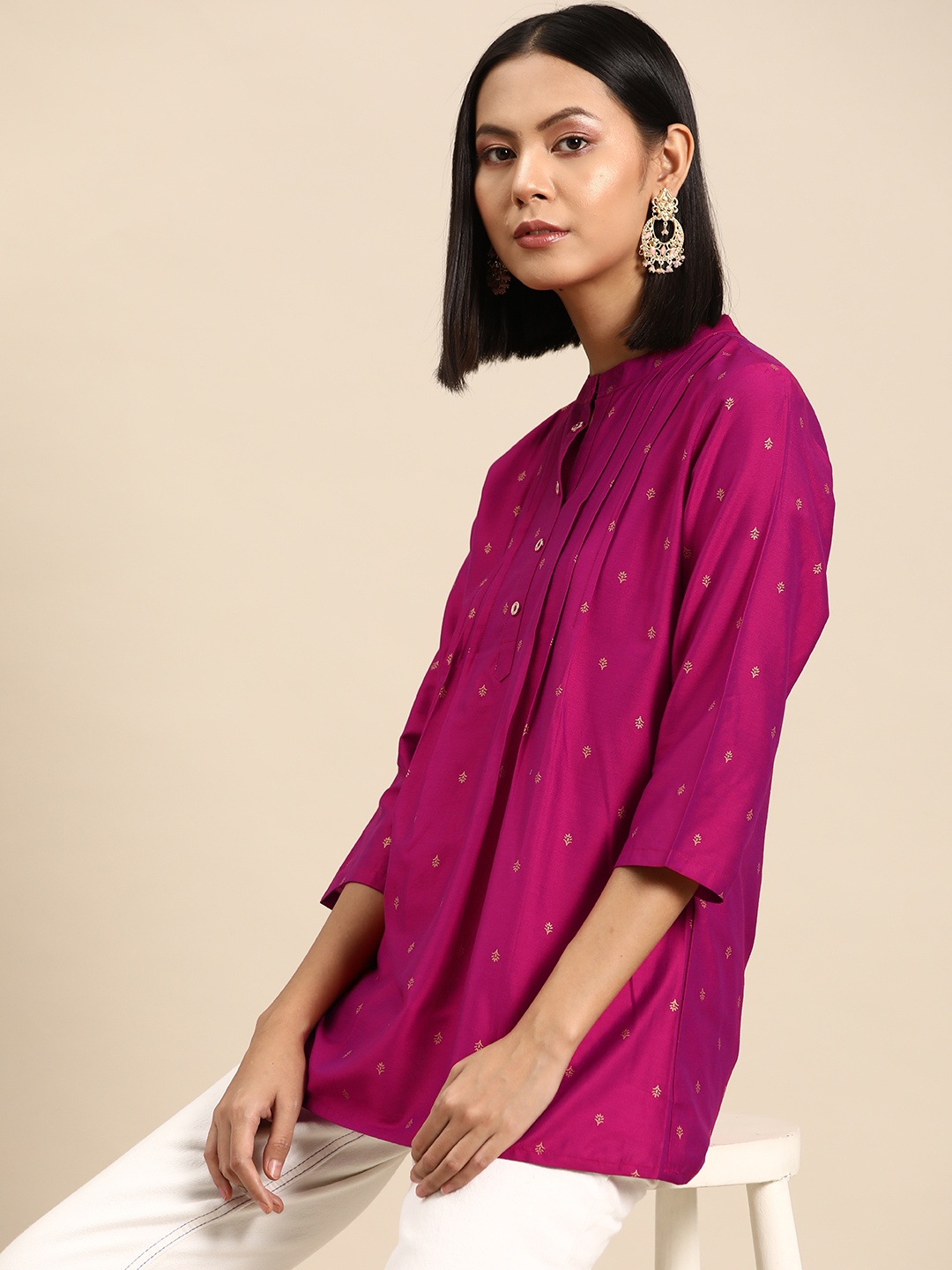 

all about you Woven Design Straight Kurti, Fuchsia