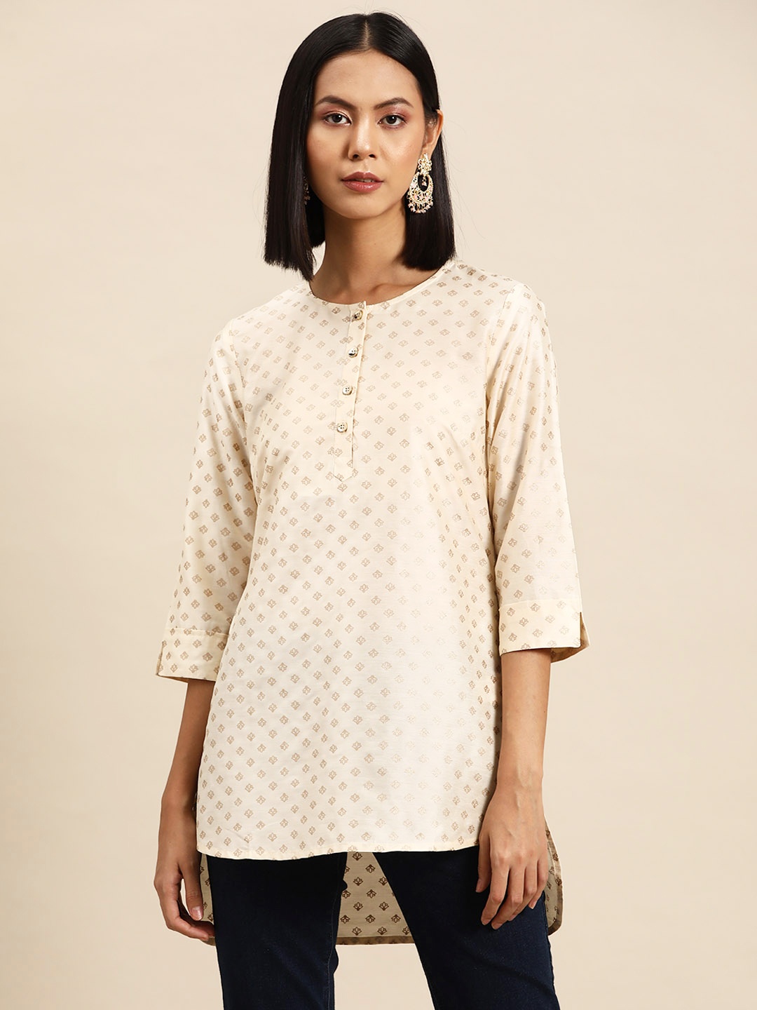 

all about you Ethnic Motifs Printed Short Kurti, Cream